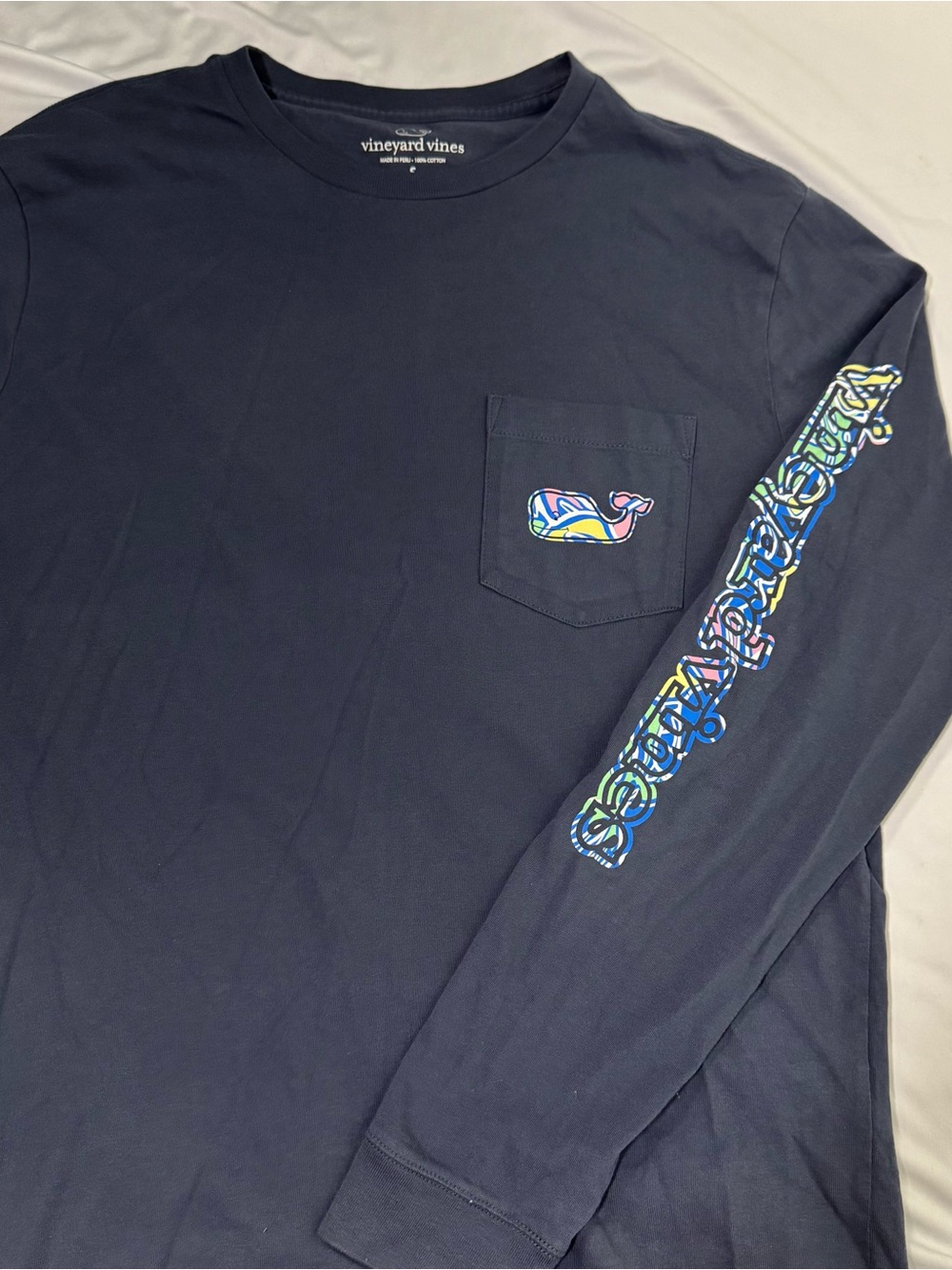 Vineyard Vines Navy Long Sleeve Whale Pocket Tee